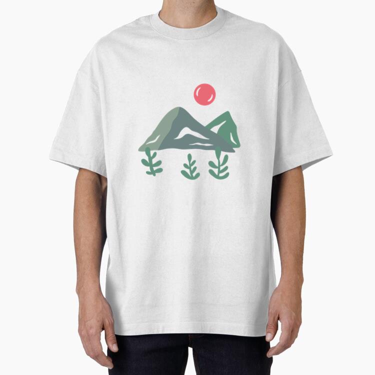 Abstract Mountain Landscape Illustration With Vibrant Sun T Shirt
