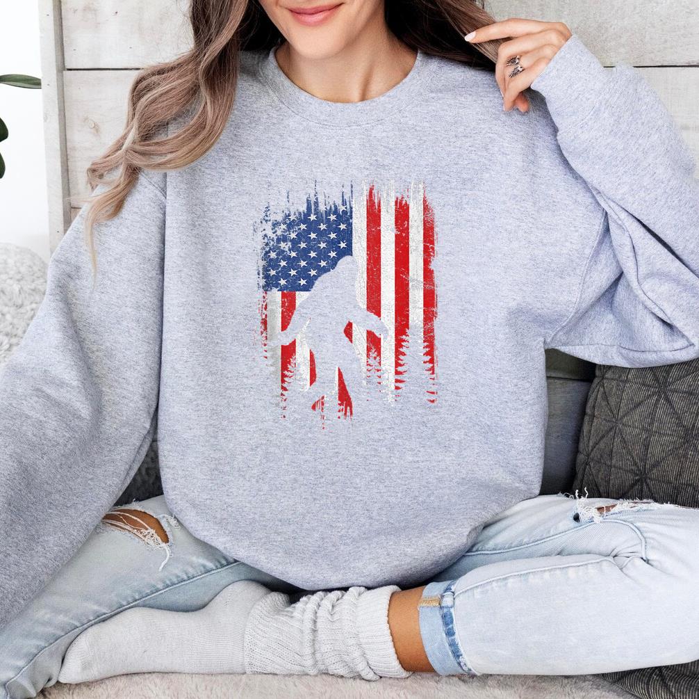 Bigfoot American USA Flag Camping Sweatshirt