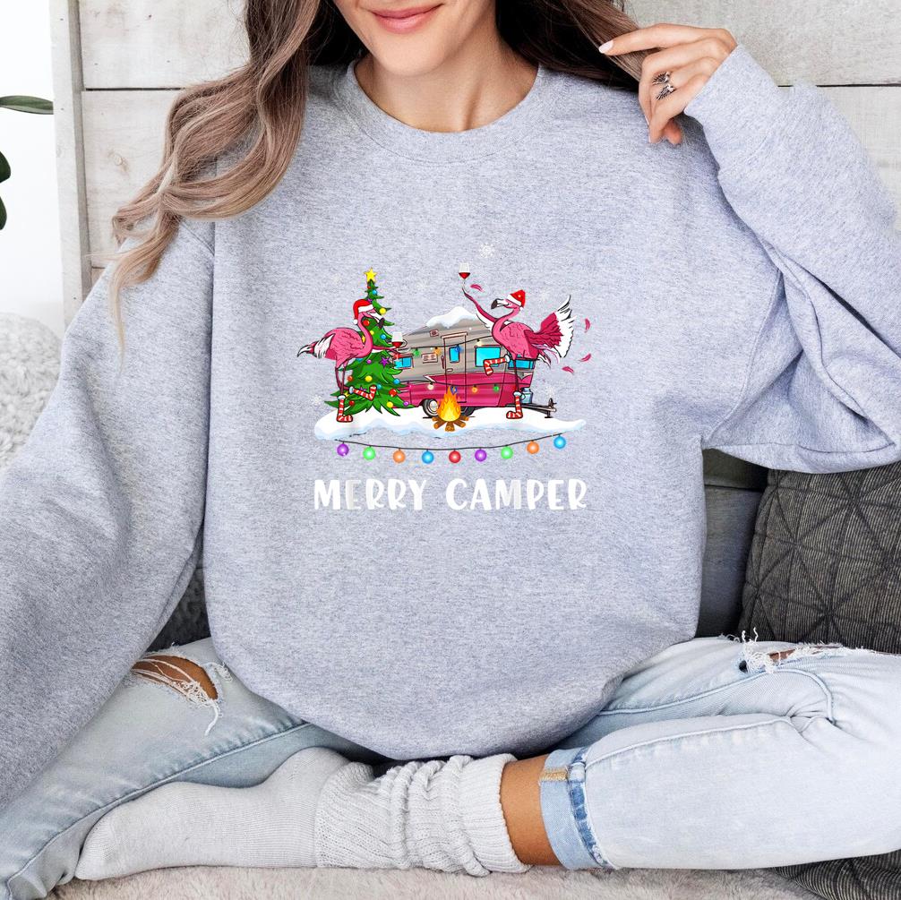 Camping RV Santa Wine Merry Camper Flamingo Sweatshirt